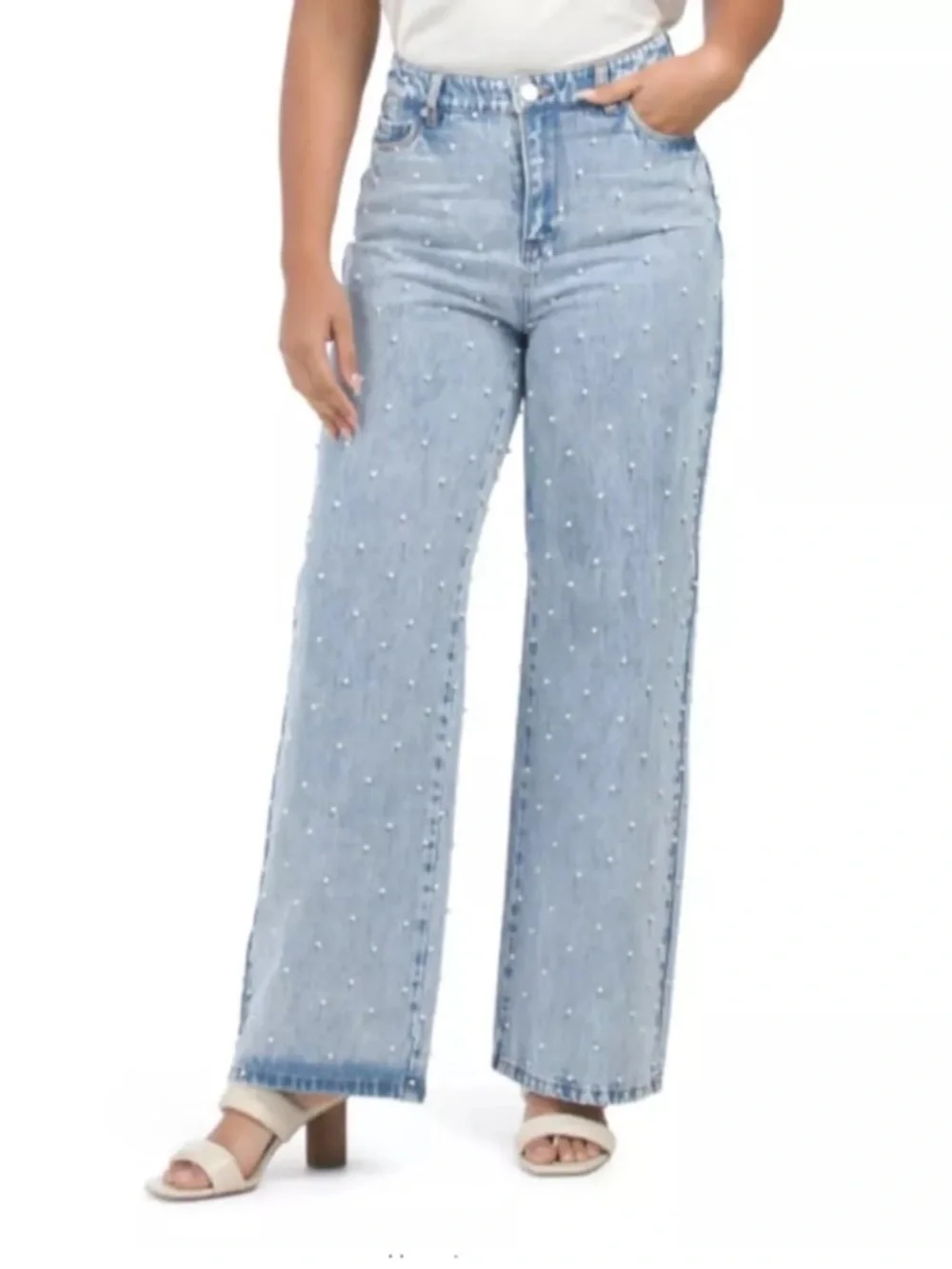 BlankNYC The Franklin Pearl Embellished Wide Leg Baggy High Rise Jeans 30 - Picture 2 of 2